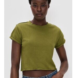 We The Free People Green The Perfect Tee Raw Edge Cropped Cotton Top Size M